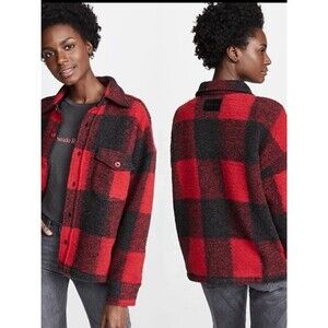 Anine Bing Plaid Bobbi Jacket Red Black Buffalo Wool Blend Shacket Oversized XS